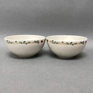 Thomson Pottery Soup Cereal Bowls Birdhouse Birds Heart Vine Border Lot of 2